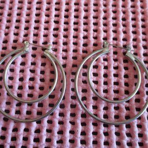 Silvertone Double Circle Pierced Earrings